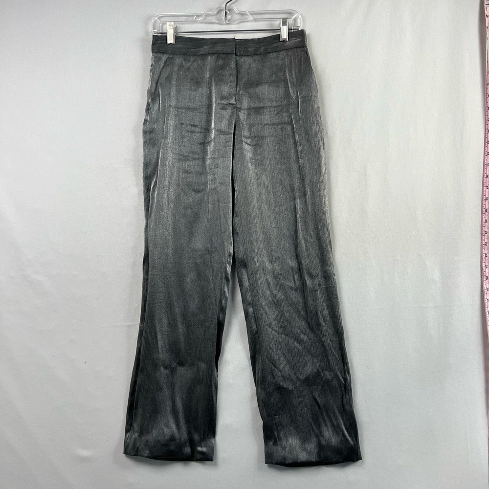 Zara Trousers Womens XS Dark Grey Wide Leg Flat Front Satin Pleated